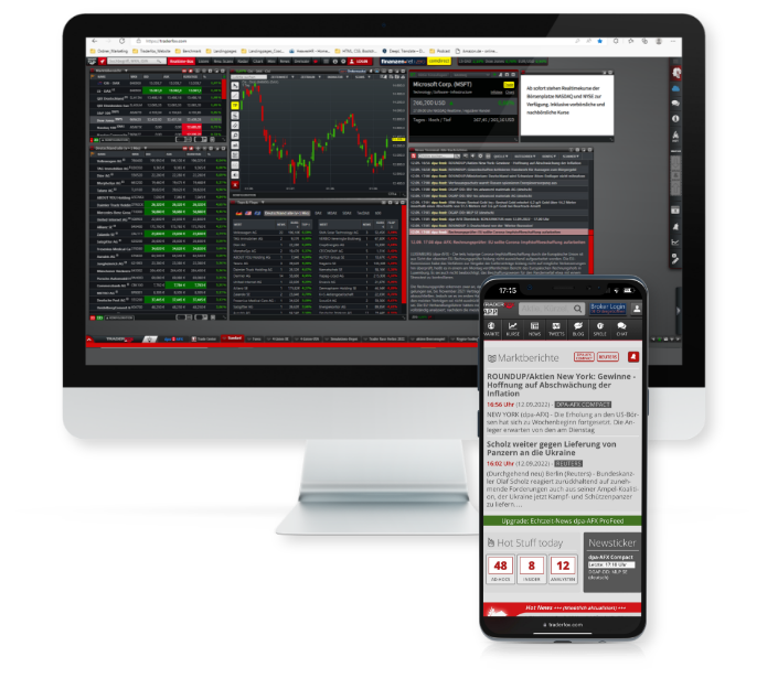 Mobilephone und Desktop desk.traderfox.com